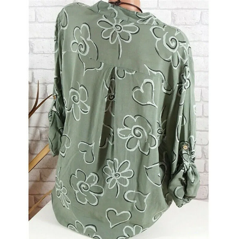 Women's Printed Chiffon T-shirt Summer Soft Long Sleeves T-shirts New Sexy V Neck Casual Loose Tops Ladies' Fashion Top Hot Sale |