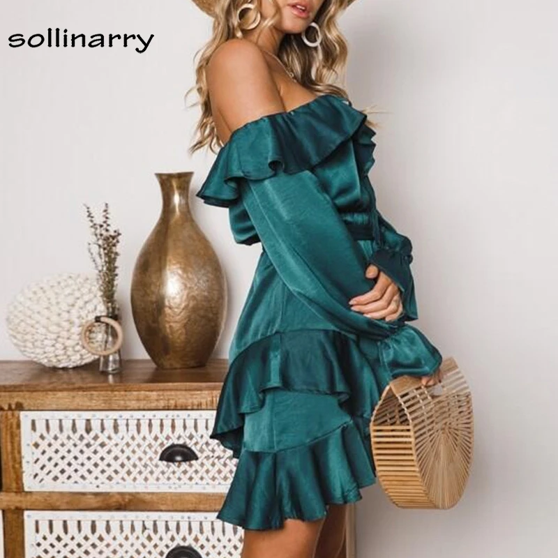 Sollinarry/однотонные вечерние платья с длинными рукавами и оборками винтажное