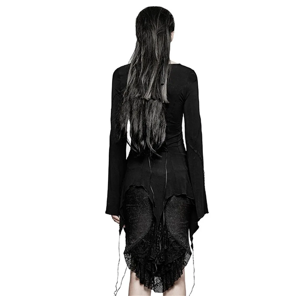 Готический Для женщин асимметричный подол Блузки для малышек квадратный рубашка