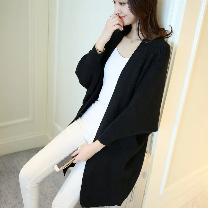 

2019 new spring autumn women sweater fashion solid color casual Bat sleeve Knitted sweater cardigan loose female cardigan jacket