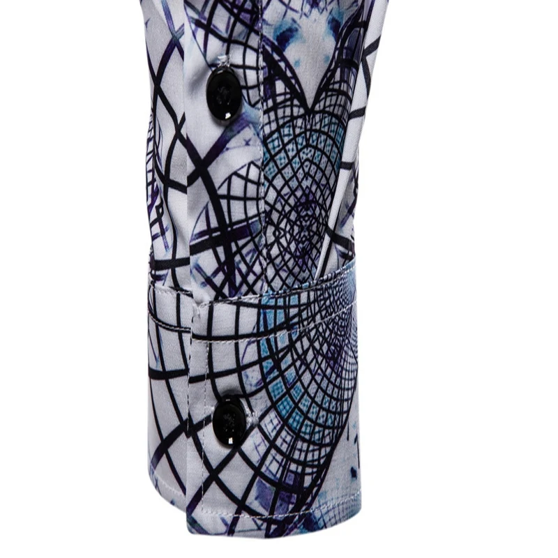 

Men's Long Sleeve Shirt Boutique Geometric Print Turn-down Collar Shirts for Man Brand Casual Slim Fit Camisa Manga Larga Hombre