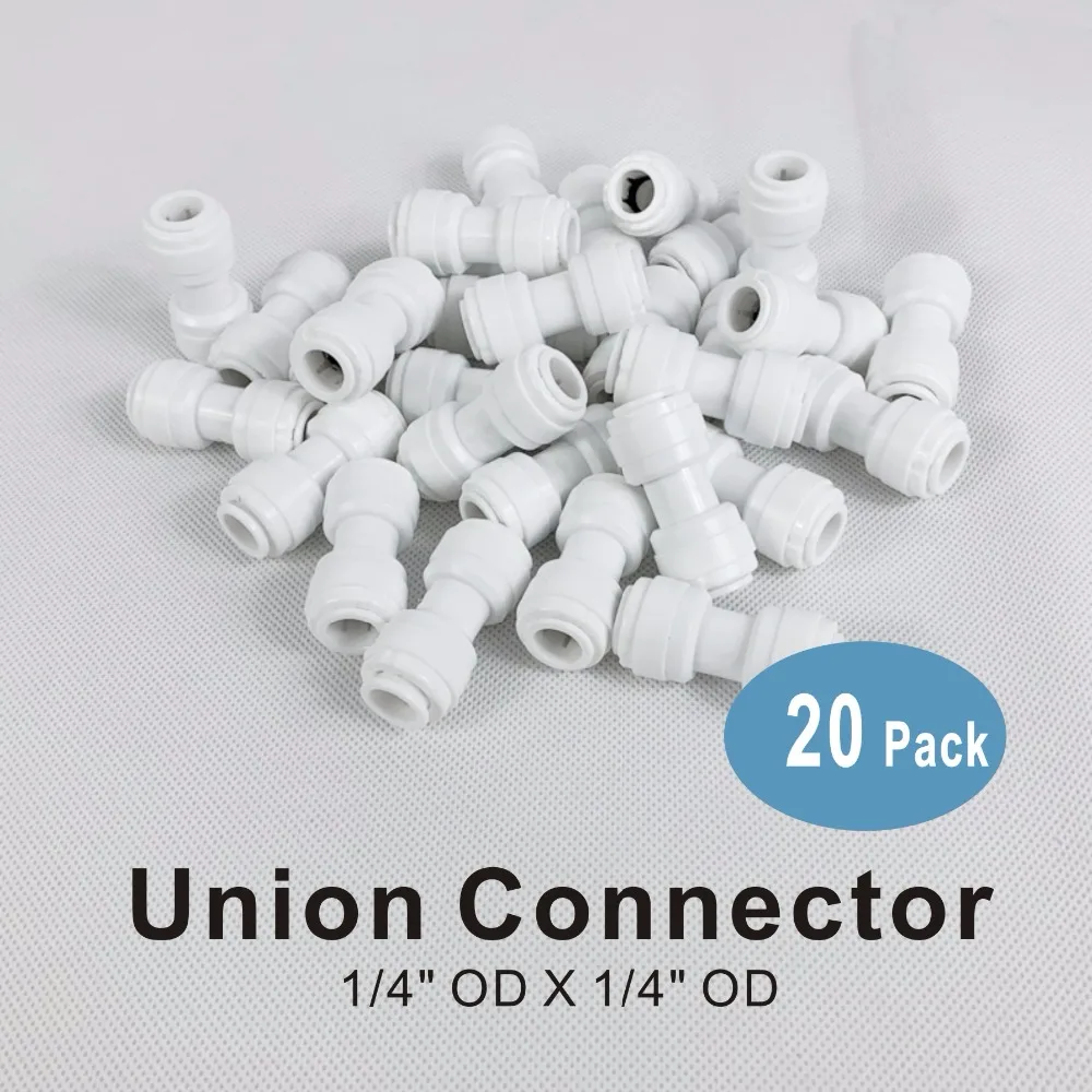 

20-Pack Union Connector 1/4 x 1/4 Quick Connect RO System and Water Filter Fittings