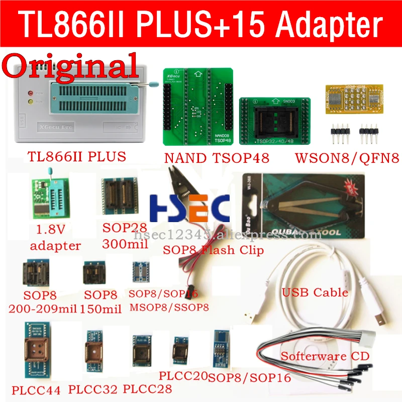 Xgecu оригинальный tl866ii плюс универсальный программатор NAND TSOP48 адаптер SOP8 зажим