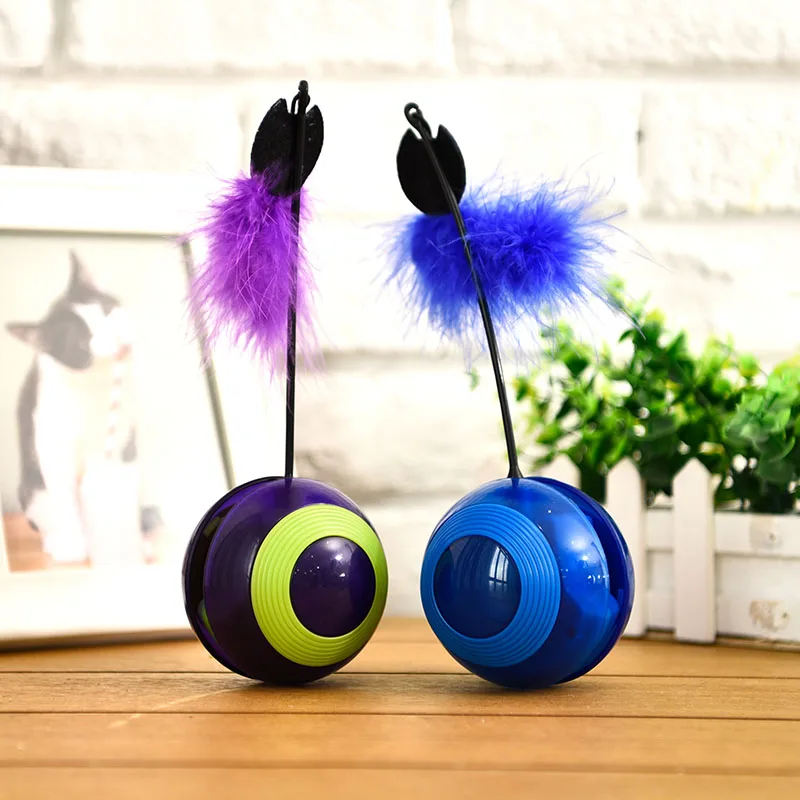 

PAWZRoad Pet Cat Feather Toys Electric Rotating Tumble Flashing Sound Ball Toy for Cat Interactive Toy for Cat Tease IQ Training