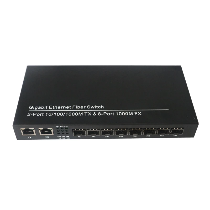 Волоконно-Ethernet-коммутатор SFP с 8 портами и слотом на 2 порта TX RJ45 гигабитный