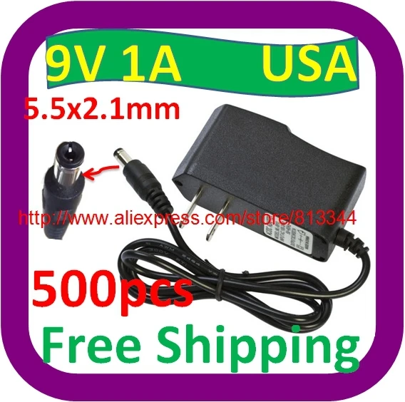 

500 Pcs AC 100V-240V Converter Adapter DC 9V 1A Power Supply US Plug DC 5.5mm x 2.1mm 1000mA