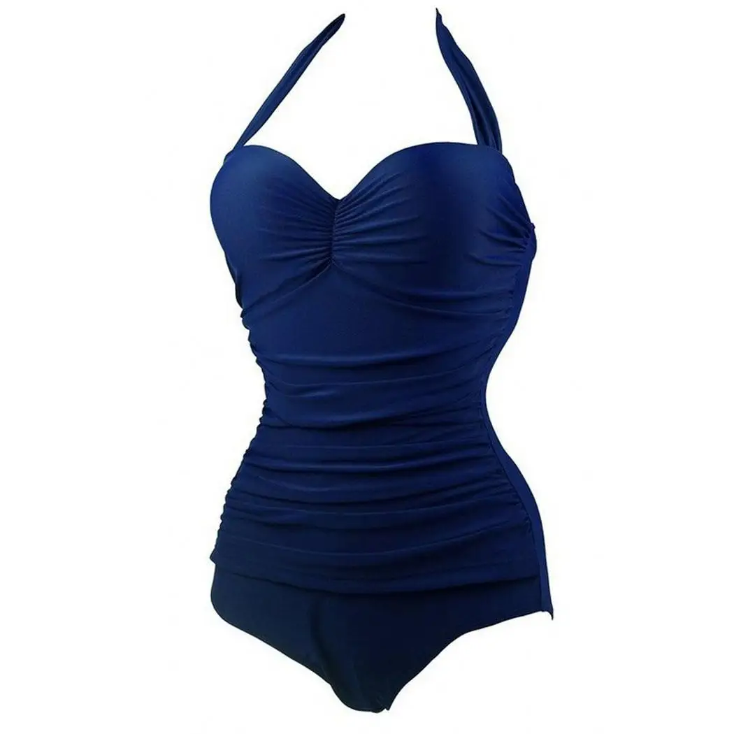 Women Halter Neck Sleeveless Solid Summer Swimming Pool Beach Pad One-piece Swimsuit Swimwear Underwire | Спорт и развлечения