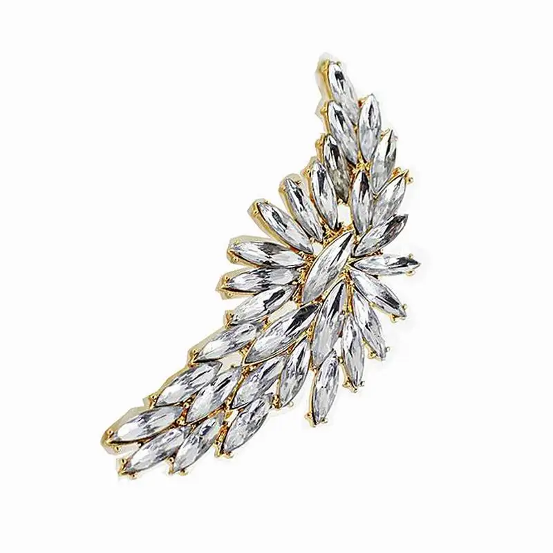 gold color Женские серьги с перьями и кристаллами в стиле панк, серьги-манжеты, клипсы, цельная преувеличенная серьга, манжеты для женщин, ювелирные изделия в стиле панк, готика - Окраска металла: gold color