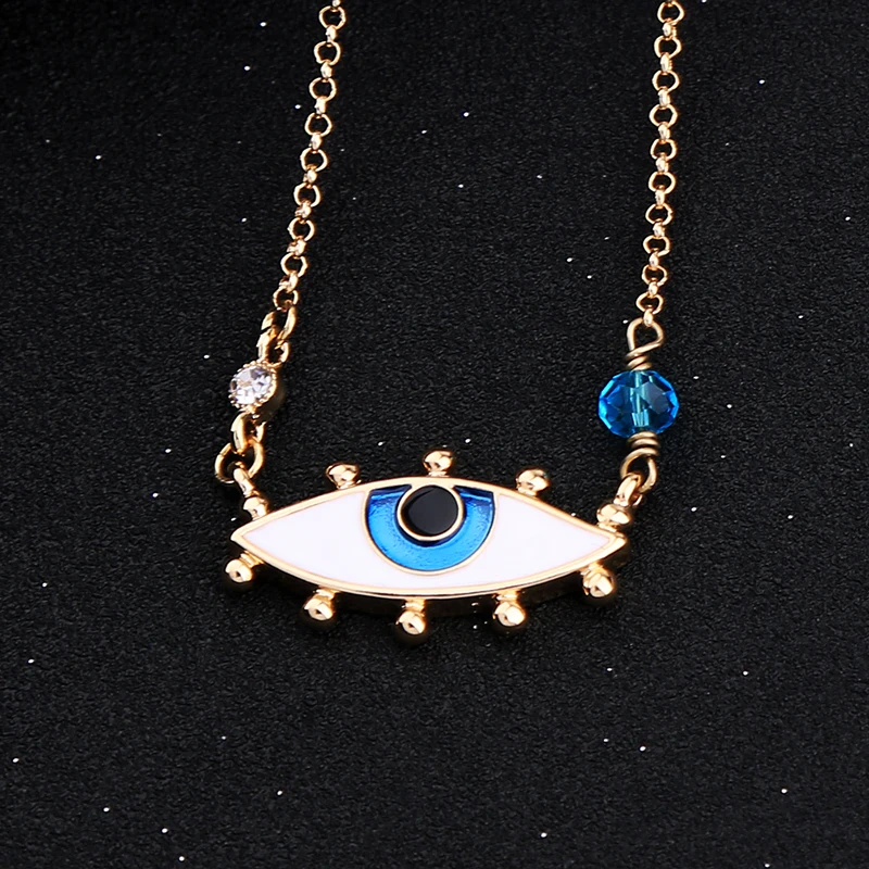 Простой Изящный голубой кулон с эмалью ожерелье золотого цвета цепочка для