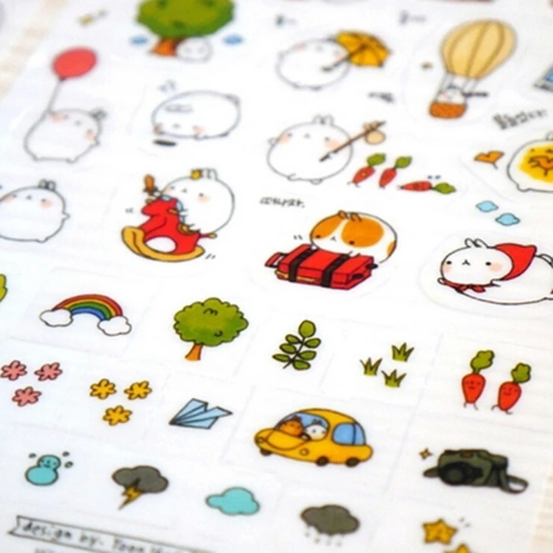 6 шт. симпатичный кролик ПВХ прозрачная бумажная наклейка Скрапбукинг Стикеры