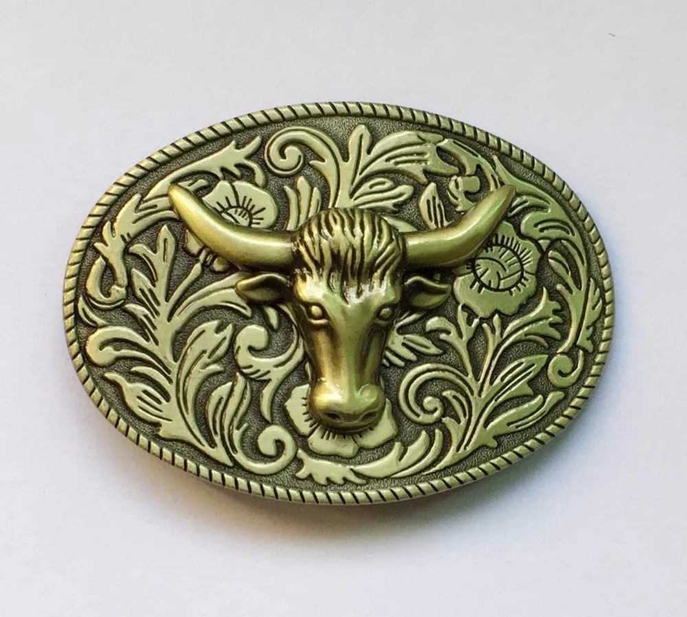 Бронзовая головка быка с 3D цветочной пряжкой для ремня в западном стиле | Дом и