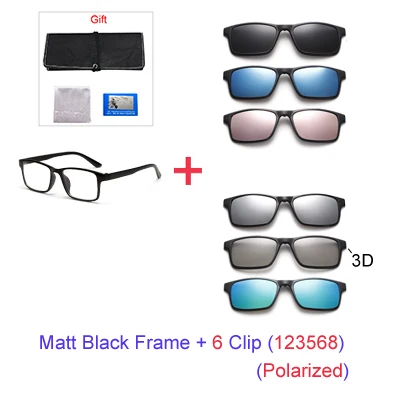 1Frame 6 Clip 123568 Ralferty, магнитные солнцезащитные очки, мужские, поляризационные, на застежке, очки для женщин, квадратные очки TR90, UV400, 3D оптические оправы, 7 в 1, Oculos A2247 - Цвет линз: 1Frame 6 Clip 123568
