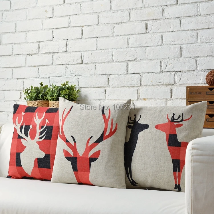 45X45cm Vintage cushion cover Pillow Case Cover Throw Linen Decor Home Lattice Milu Deer | Дом и сад