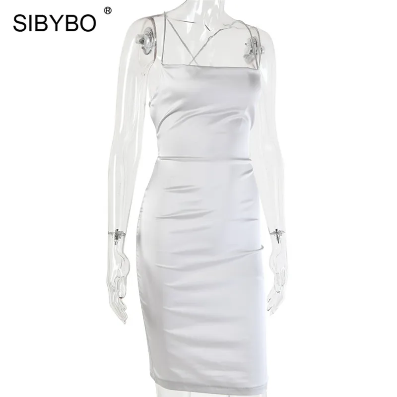 Sibybo, сексуальное облегающее платье на шнуровке с открытой спиной, без рукавов, Бандажное летнее платье-карандаш для женщин, пляжная одежда, женское вечернее платье