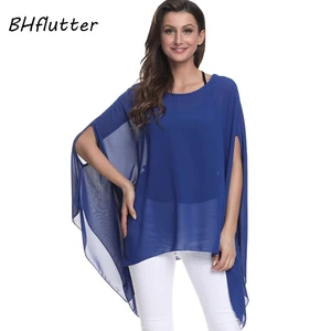 BHflutter Blusas Mujer de Moda 2018 блузка женская рубашка с рукавом летучая мышь повседневные летние топы футболки однотонные шифоновые блузки размера плюс