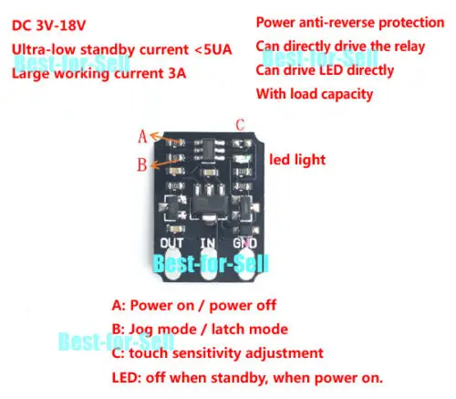 Сенсорный выключатель постоянного тока 3V-18V 12V 2A емкостный сенсорный экран