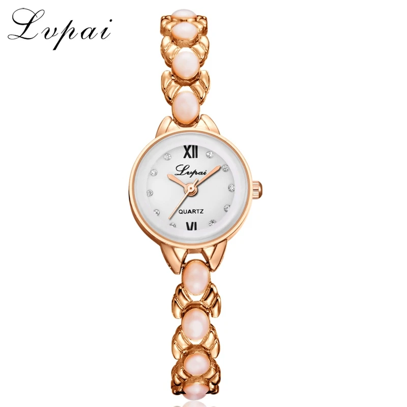 Rose Gold White Lvpai Лидирующий бренд, женские модные роскошные часы из розового золота, Кварцевые женские наручные часы, женские часы с жемчужным браслетом, нарядные часы LP206 - Цвет: Rose Gold White