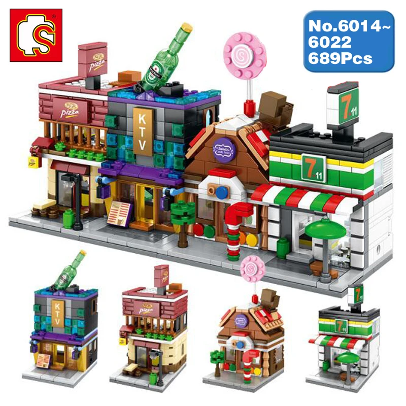 Sembo City Street pizzia Hut Candy KTV удобный магазин 3D модель DIY блоки кирпичи Алмазная