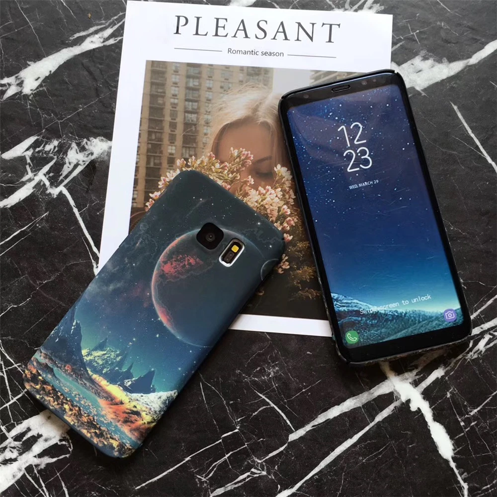 Звездный Ретро цветок Горный пейзаж чехлы для телефонов Samsung Galaxy S7 S8 Plus Note8 Луна