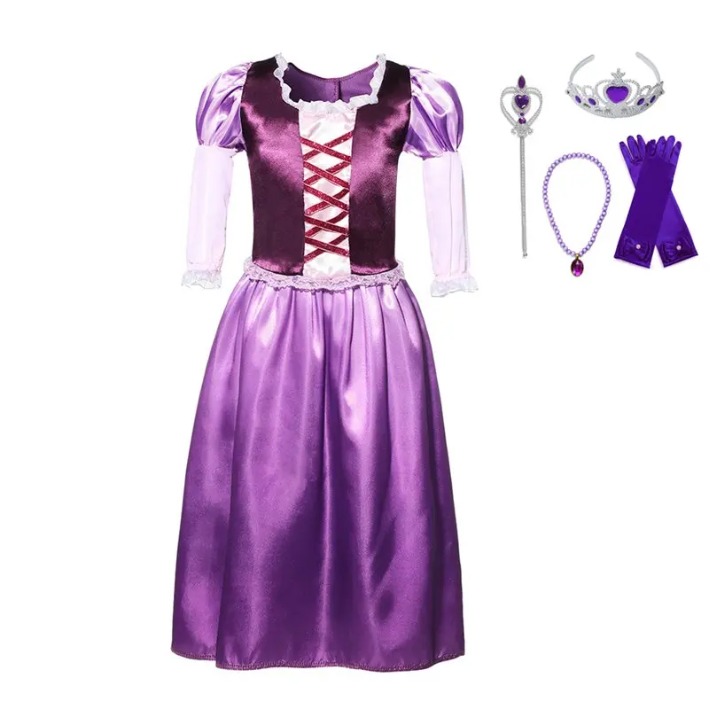 Dress with Acc 01 VOGUEON девушки принцесса Платье Рапунцель, верхняя одежда для детей с длинными рукавами и Рапунцель: Запутанная история, косплей, костюм для маленькой девочки, летнее Платья для вечеринок - Цвет: Dress with Acc 01