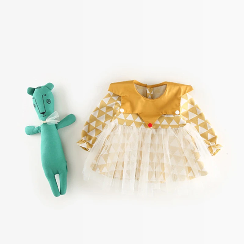 Newborn Baby Girls Lace Princess Dresses Geometric Patchwork Ruffles Bishop Sleeve Dress Infant Party EZ12 | Детская одежда и