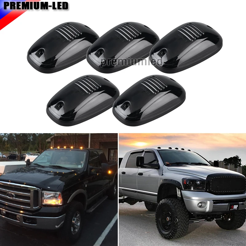 

5pcs Smoked Lens 3000K Amber yellow LED Cab Roof Top Marker Running Lights For Truck SUV 4x4 (For Chevy Ford Dodge GMC, etc)