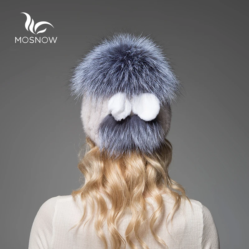 2019 New Fashion Mink Fur Winter Hats For Women Fox Fluffy Pompons Bow Casual Knitted Women's Female Bonnet Beanies | Аксессуары для