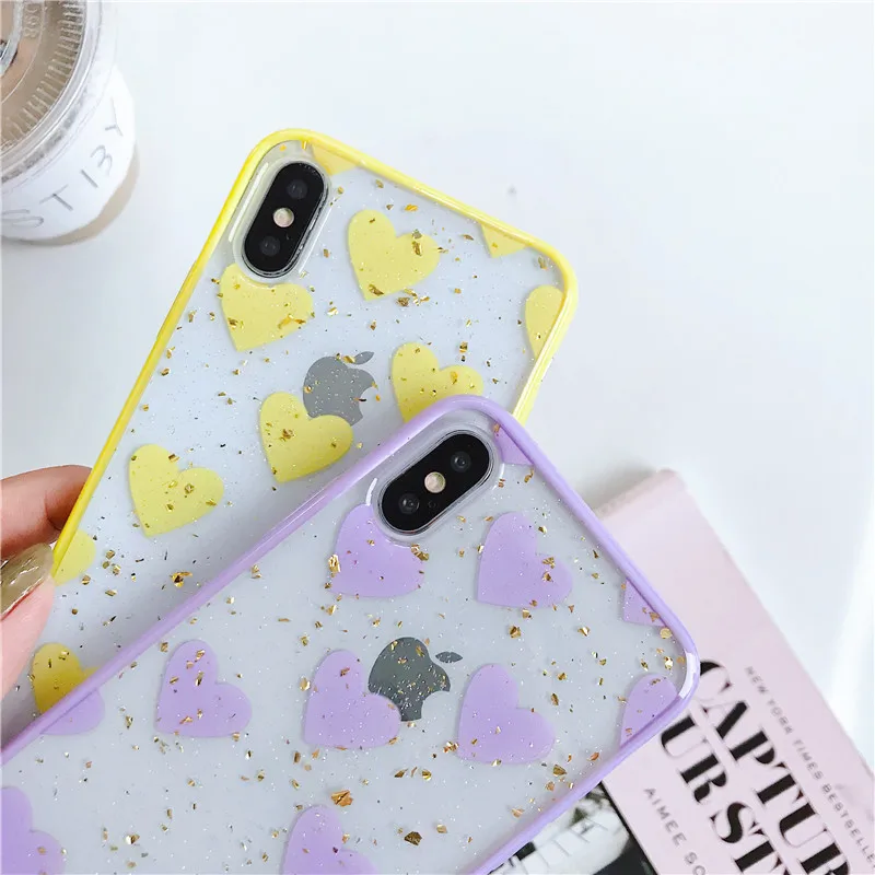 LEMONCOVER Transparent Gold foil Phone Case For iPhone X XS XR MAX 6 6S 7 8 Plus Cases Luxury Love Heart Back Cover Fundas |