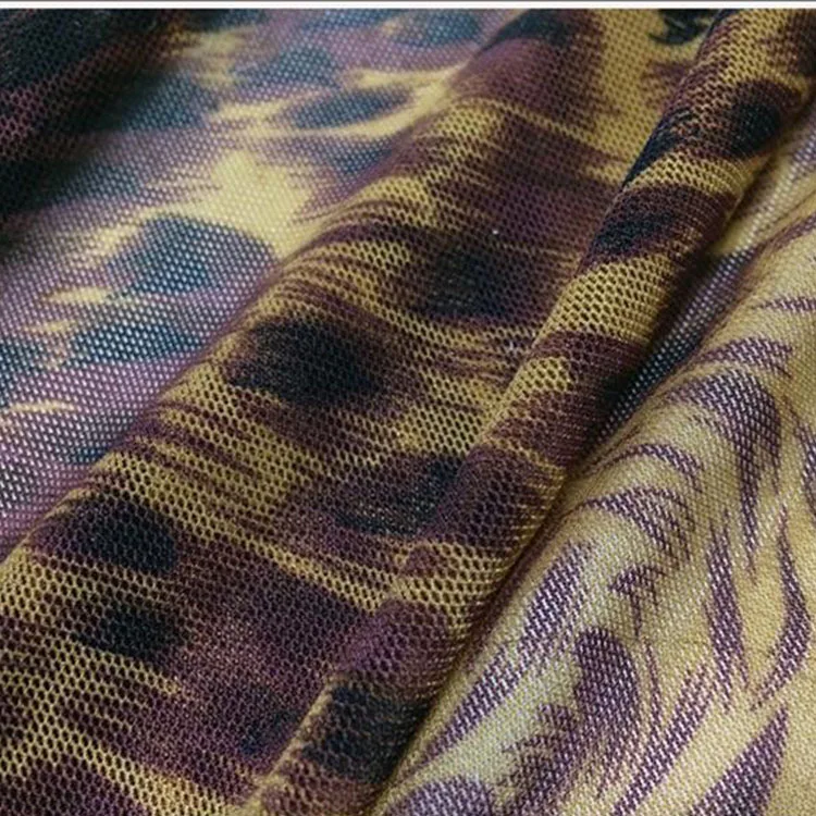 LEO&LIN high-grade Leopard Printed Stretch Spandex Net Yarn Lace Fabric Primer Shirt Dress Clothing DIY