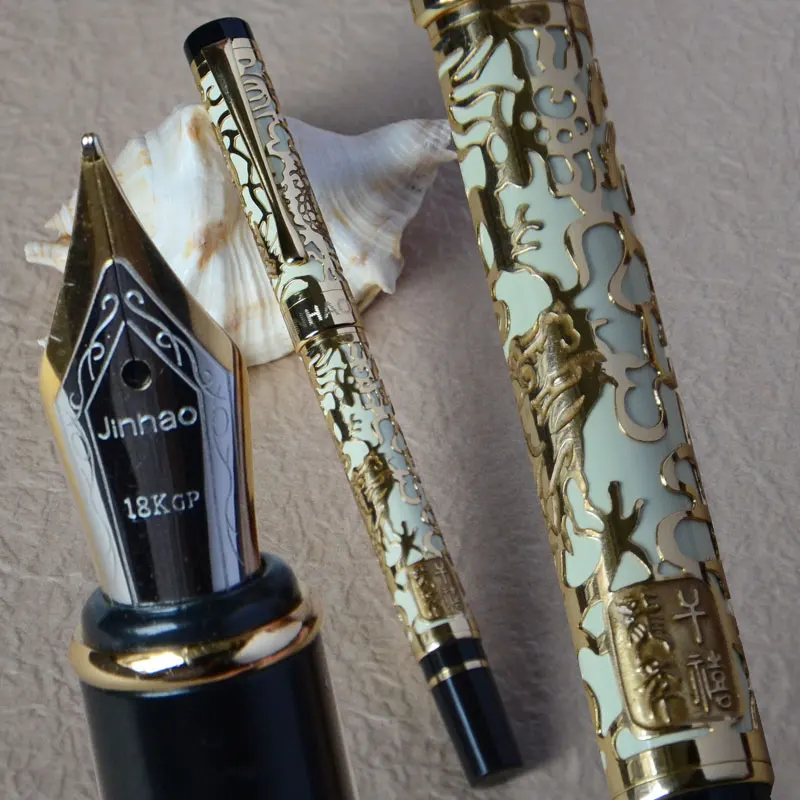JINHAO 5000 перьевая ручка с белым и золотым наконечником тиснением дракона pen