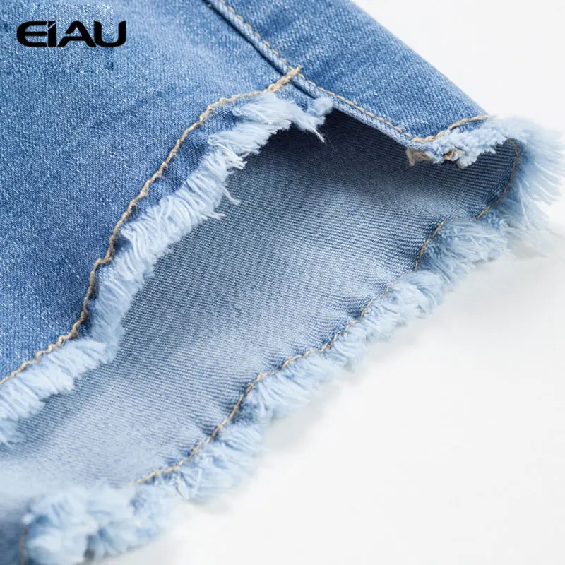 Мода Упругие Высокая Талия Шорты 4 Кнопки Кисти Нерегулярные Feminino Джинсовые для