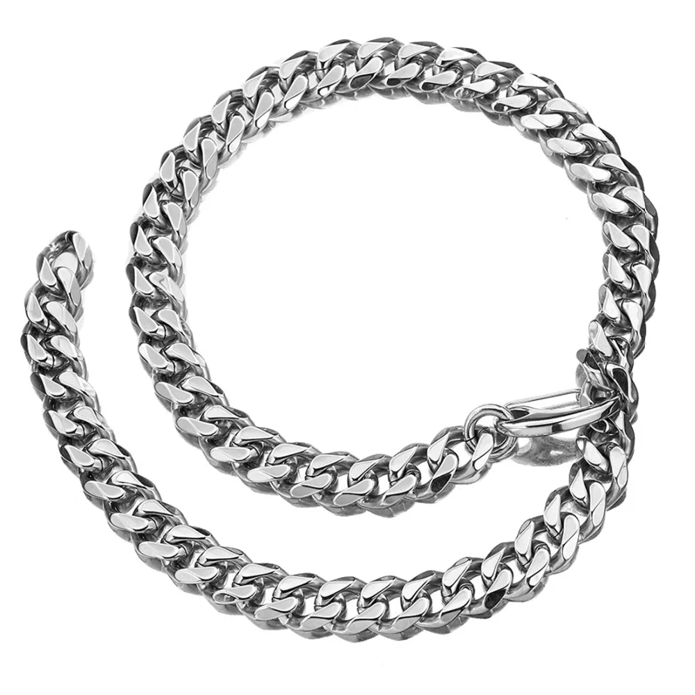

Fashion Style Stainless Steel Curb Cuban Necklace Or Bracelet For Mens Silver Chain Tail Jewelry Adjustable Choker