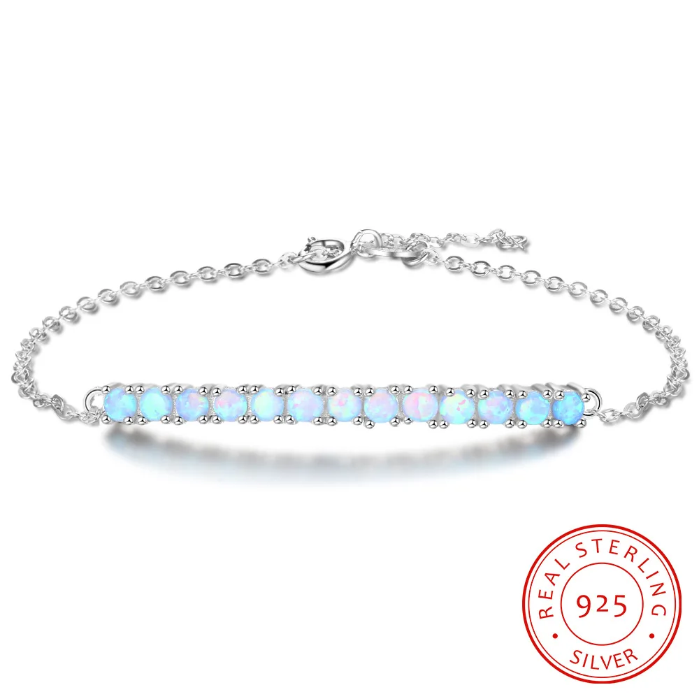Women Luxury Elegant Latest 925 Sterling Silver Long Bar Blue Fire Opal Charm Wrist Bracelet For Girl | Украшения и аксессуары