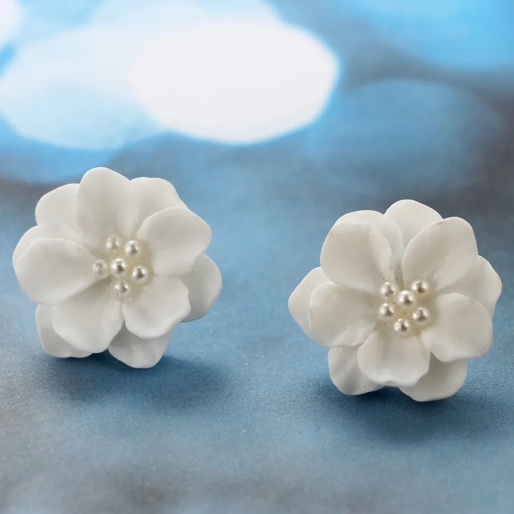 1 Pair New Fashion Big White Flower Earrings For Women Jewelry Elegant Gift Ear Studs #271887 | Украшения и аксессуары