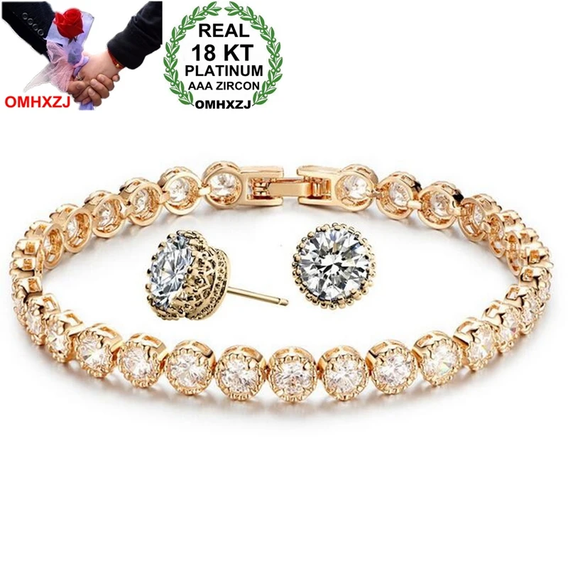 OMHXZJ Оптовая Продажа AAA Циркон Кристалл серебро золото 18KT Платина женщина невесты