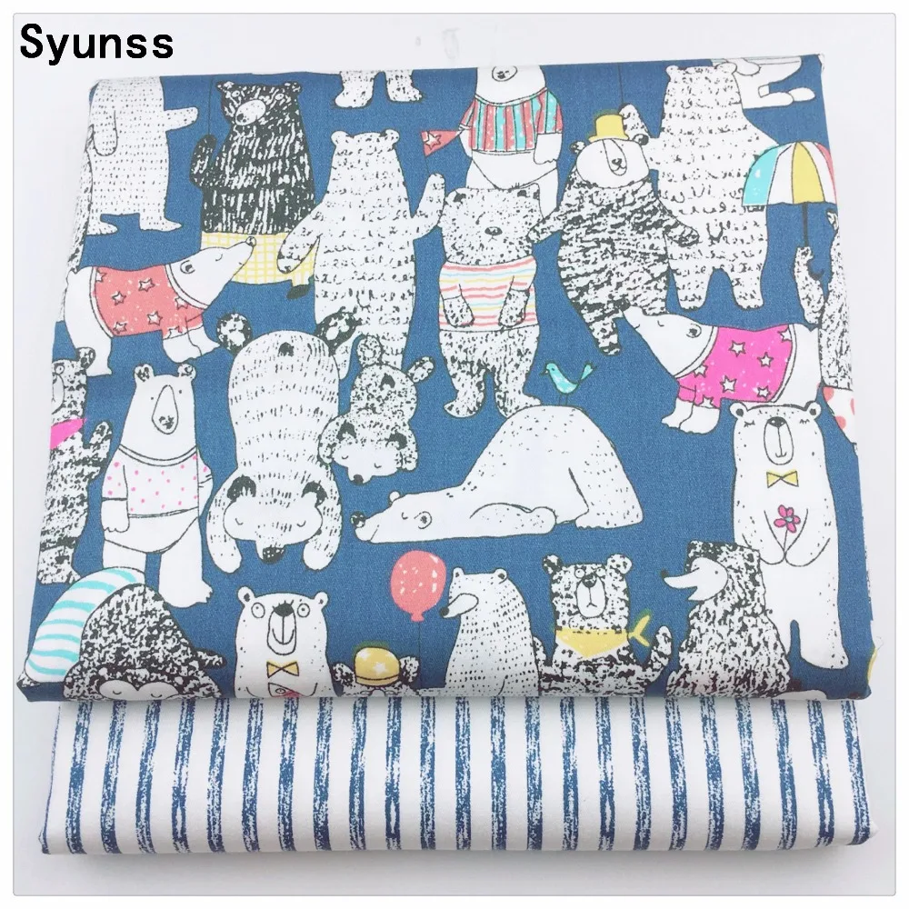 Новая хлопковая ткань Syunss в полоску с голубым медведем для рукоделия шитья