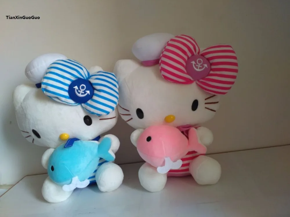 

about 35cm navy suits stripes design kitty hug small dolphin plush toy, soft throw pillow birthday gift b2000