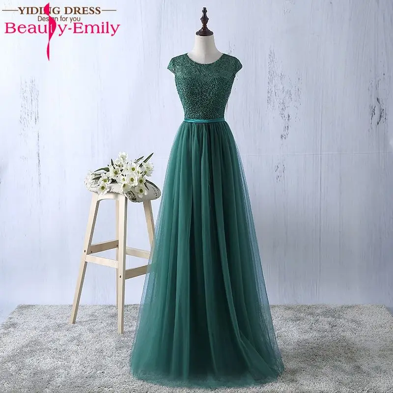 Beauty Emily черные кружевные Длинные вечерние платья 2019 трапециевидной формы длиной