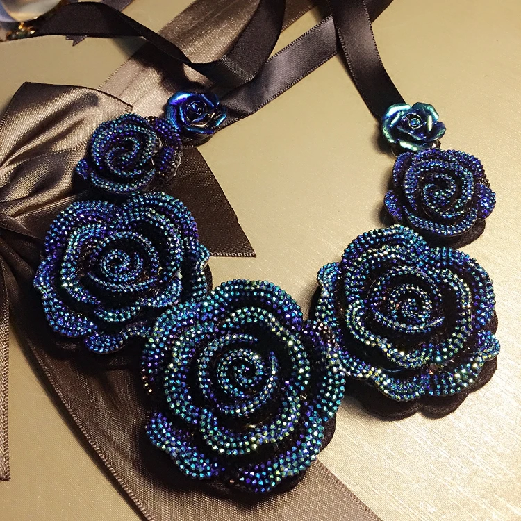 A66 Шарм синяя Роза кольцевые цепи Лента ожерелья & Подвески Ювелирные изделия Для
