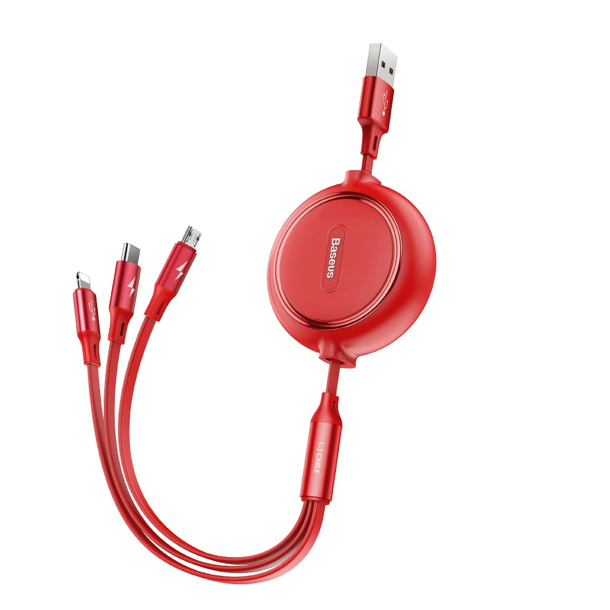 Выдвижной usb-кабель Baseus 3 в 1 для iPhone Xs Max Xr X 3в1 быстрое зарядное устройство Micro USB type C кабель для samsung Xiaomi - Цвет: Red