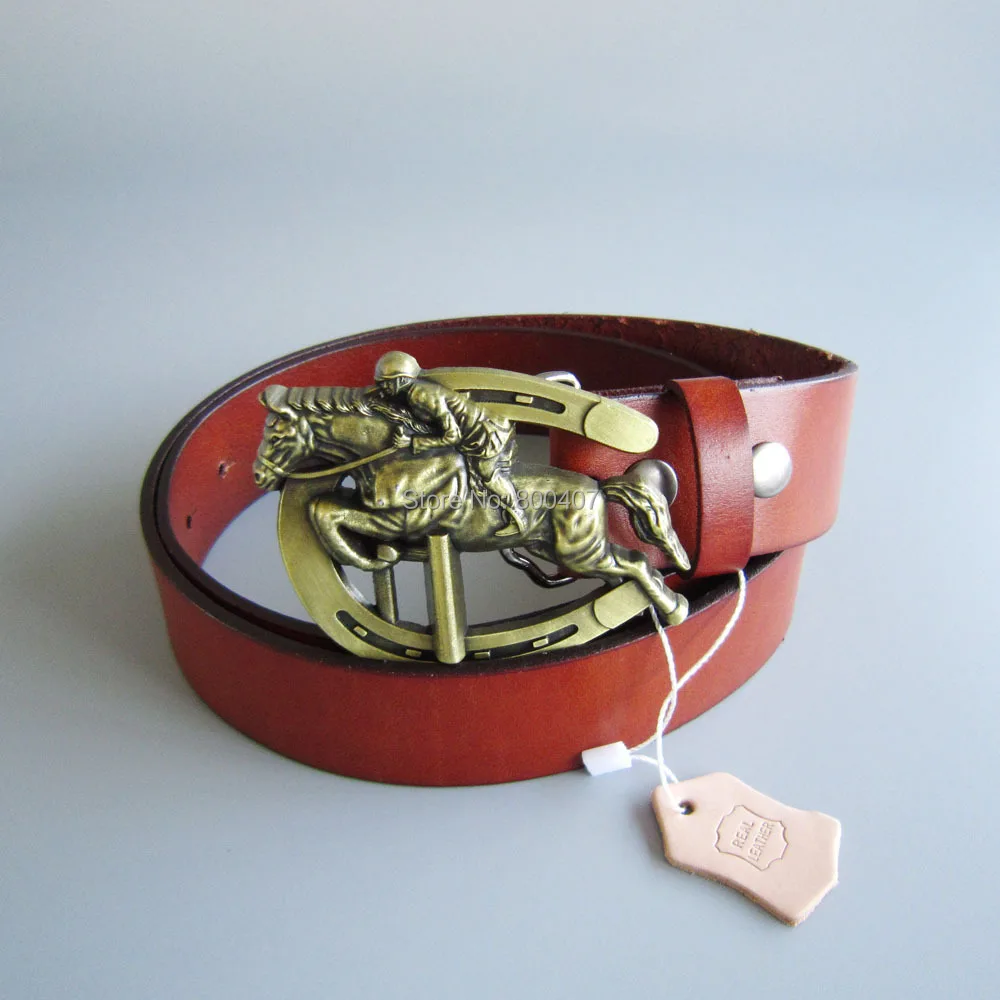 

Bronze Plated Original Horse Jumping Race Belt Buckle W Brown Genuine Leather Belt Gurtel Boucle de ceinture Free Shipping