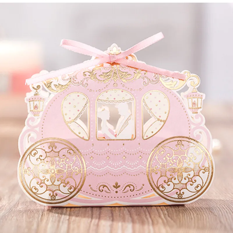 

Romantic Pink Pumkin Car Wedding Chocolate Candy Bag Baptism Birthday Event Party Supplies Decoration Guest Gift Favors Box