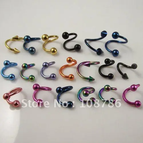 

50 шт./лот, бесплатная доставка, хирургические Стальные Спиральные Скручивающиеся кольца, кольцо для губ, кольцо для Козелка, ювелирные изделия для пирсинга тела