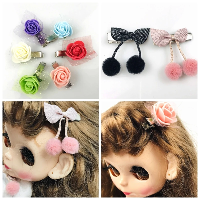 

2PCS/Lot New Cute Hairpin Bowknot Ball Flower Hair Clip for 1/6 1/4 1/3 1/8 Dolls Decor Photo Props