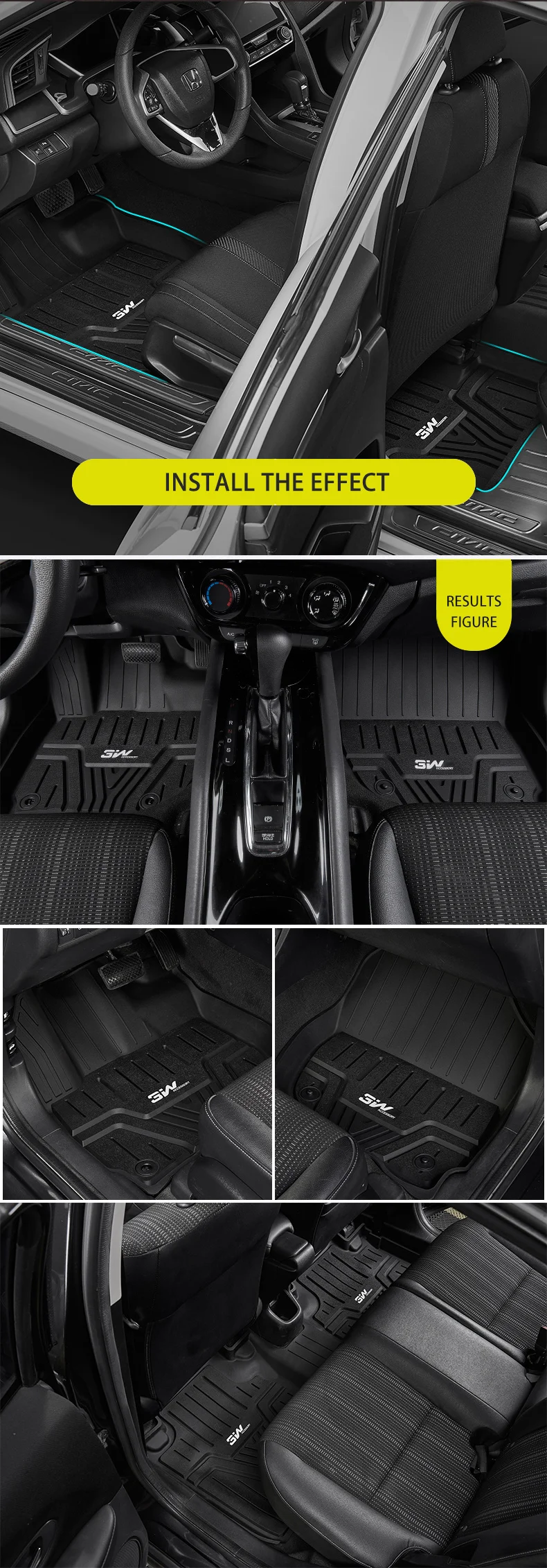 Автомобильные коврики для Honda CIVIC с 3 w индивидуальные специальные tpe, черный
