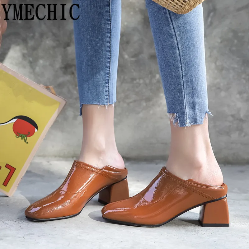 Женские туфли лодочки на высоком каблуке YMECHIC черные и коричневые из мягкой