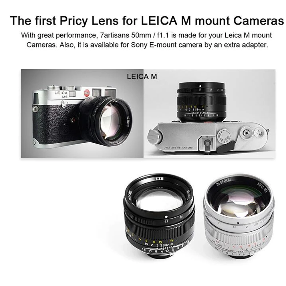 7 artisans 50 мм F1.1large Aperture Paraxial M-mount Prime Lens для камеры Leica M240 M3 M5 M6 M7 M8 M9 M9p M10 | Электроника
