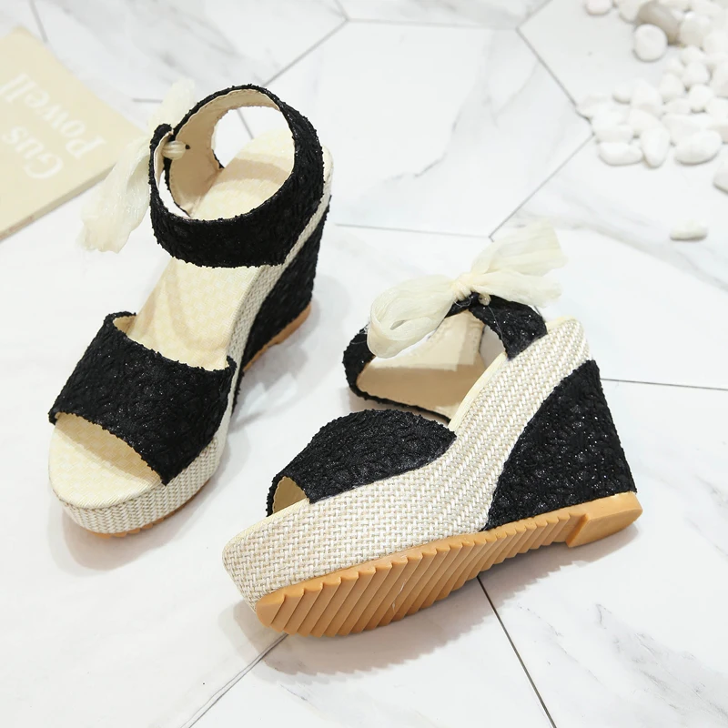 

Summer Fashion Lace Wedges Fish Mouth Sandals Muffin Bottom Sandals Open Toe High Heel Women's Shoes Roman Anti-skid Shoes Woman