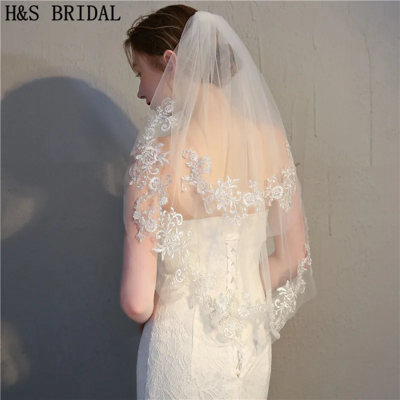 Фата свадебная короткая двухслойная 75 см с аппликацией|velos de novia|veil bridalivory wedding veil |