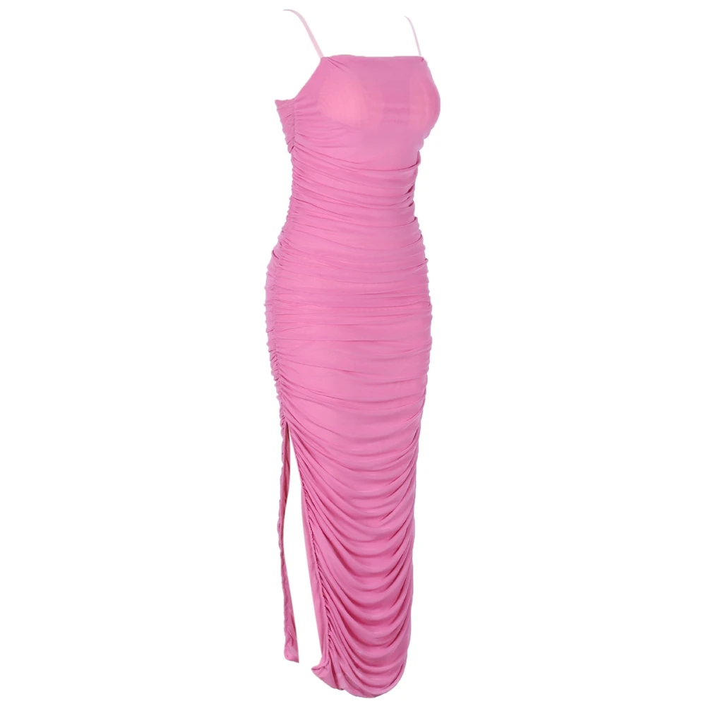Deer Lady Long Summer Dress New Arrivals Side Slit Bodycon Maxi Dress Pink Organza Mesh Sexy Evening Party Dresses